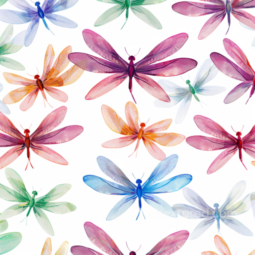 Featuring Colorful Dragonfly Wing Patterns on White Background seamless Dragonfly PBR texture
