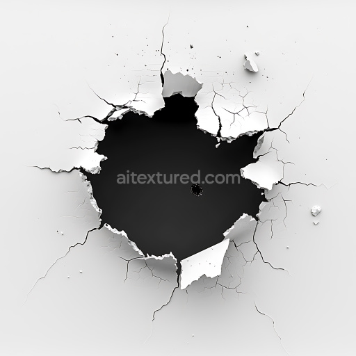 Seamless 3D Cracked and Holed White Plaster PBR Texture with Jagged Edges