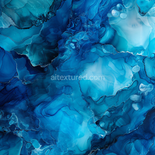 Seamless 3D Alcohol Ink PBR Texture Featuring Deep Blue Floral Veining and Fluid Translucent Layers