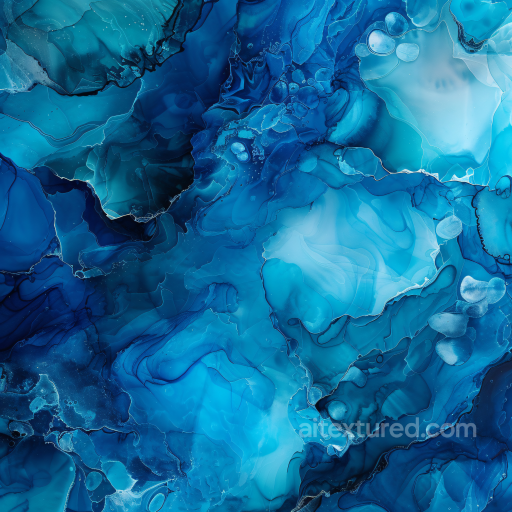 Alcohol Ink PBR Texture Featuring Deep Blue Floral Veining and Fluid Translucent Layers seamless Alcohol ink PBR texture