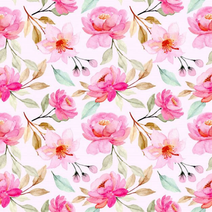 Watercolor Pink Flower Pattern on Fabric seamless PBR texture preview