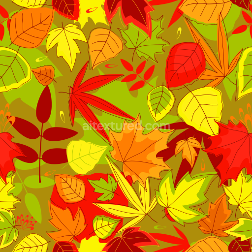 Seamless 3D PBR Texture Featuring Stylized Vibrant Autumn Leaves Pattern