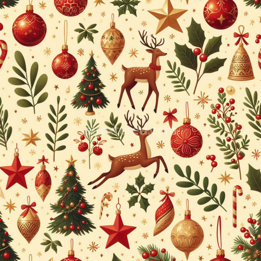 Preview — Seamless 3D PBR texture with vintage Christmas decorations and festive elements
