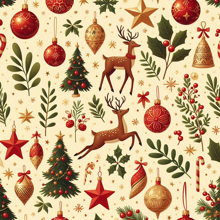 With Vintage Christmas Decorations And Festive Elements seamless PBR texture preview