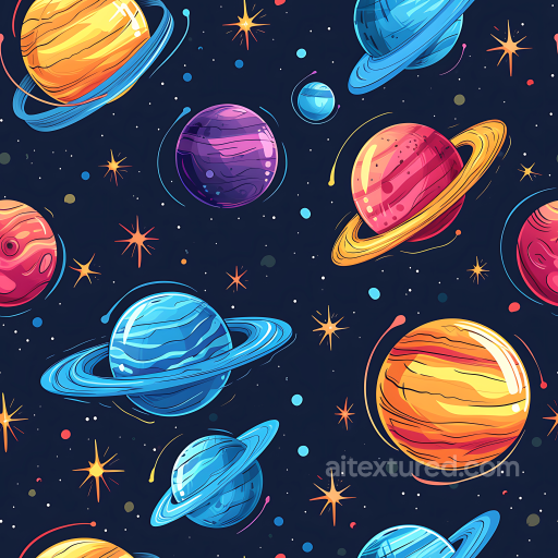 Space PBR Texture Featuring Stylized Colorful Planets and Starfield seamless Star, space, planets PBR texture