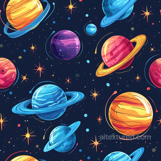 Space PBR Texture Featuring Stylized Colorful Planets and Starfield Star, space, planets texture preview