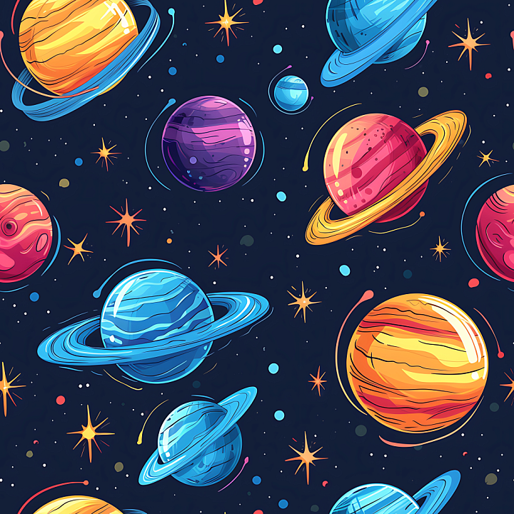Space Featuring Stylized Colorful Planets and Starfield seamless PBR texture preview