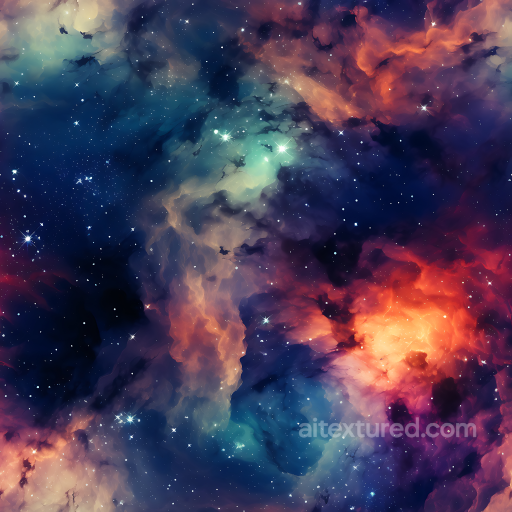 Space PBR Texture Featuring Colorful Nebula Clouds and Starfield seamless Star, space, planets PBR texture