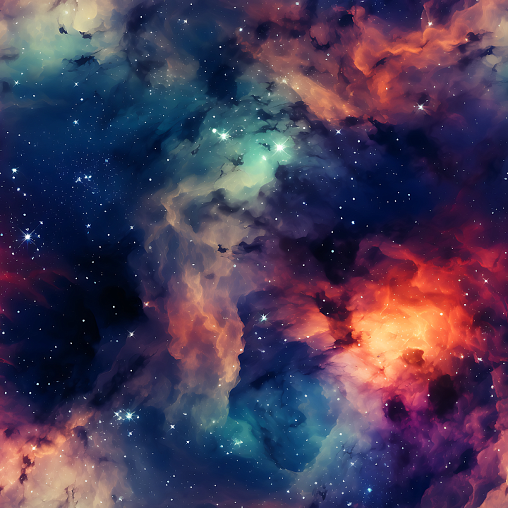 Space Featuring Colorful Nebula Clouds and Starfield seamless PBR texture preview