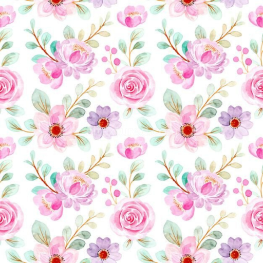 Seamless 3D PBR Texture of Soft Pink Flower Watercolor Floral Pattern