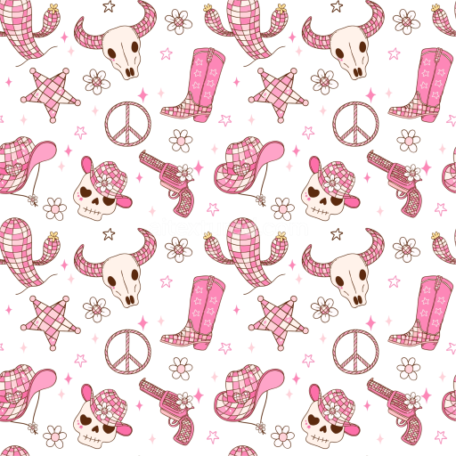 Seamless 3D PBR Texture with Pink Western Motifs and Playful Cartoon Style