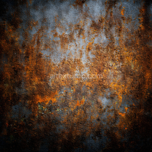 Seamless 3D Rusty Metal PBR Texture Featuring Cracked and Corroded Surface in Orange and Blue Tones