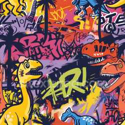 seamless Seamless 3D PBR Graffiti Texture Featuring Vibrant Dinosaur Street Art texture 8k free download PBR