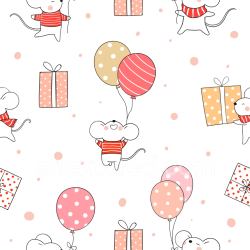 seamless Seamless 3D PBR Texture of Cute Cartoon Mice with Balloons and Gifts texture 8k free download PBR