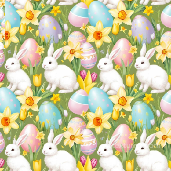 Easter Digital Paper Texture with Bunnies, Eggs & Spring Flowers All Easter Digital paper texture preview