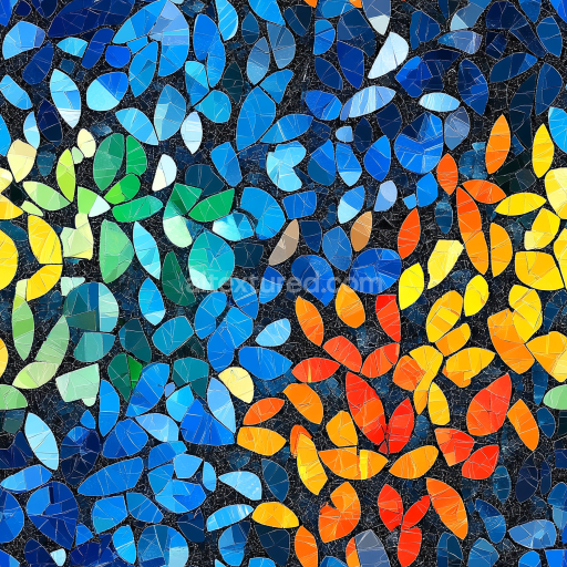 Seamless 3D mosaic PBR texture with colorful leaf-shaped glass tiles texture preview
