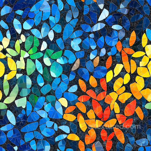 mosaic PBR texture with colorful leaf-shaped glass tiles seamless Mosaic PBR texture
