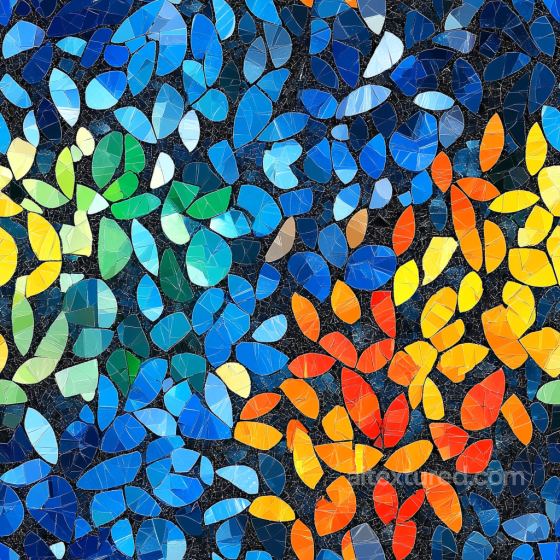 mosaic PBR texture with colorful leaf-shaped glass tiles Mosaic texture preview