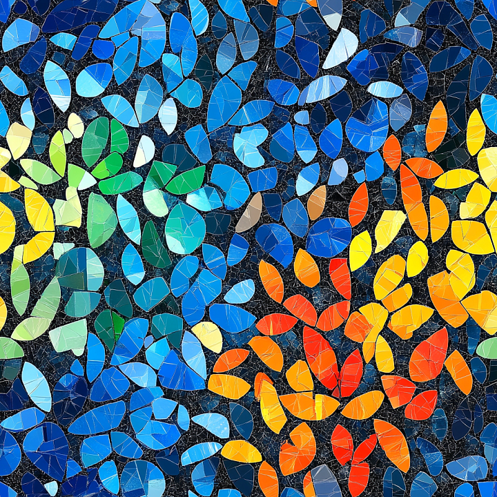 Mosaic With Colorful Leaf-Shaped Glass Tiles seamless PBR texture preview
