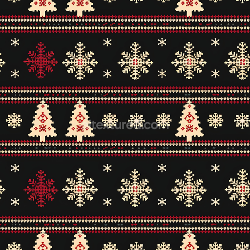 Seamless 3D PBR Texture of Christmas Knitted Fabric with Trees and Snowflakes