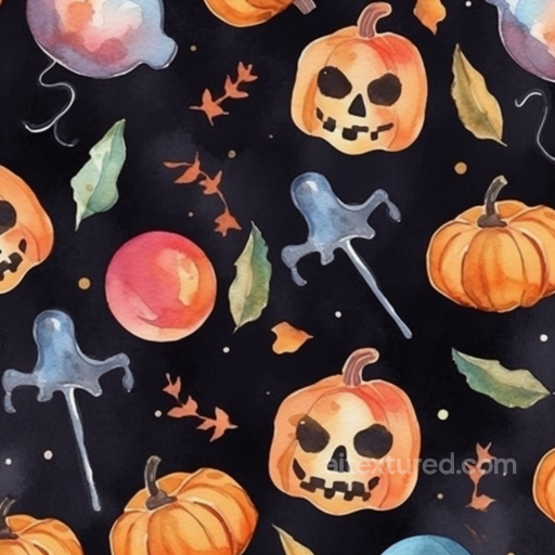 with Watercolor Halloween Pumpkins and Leaves seamless Watercolor Halloween PBR texture