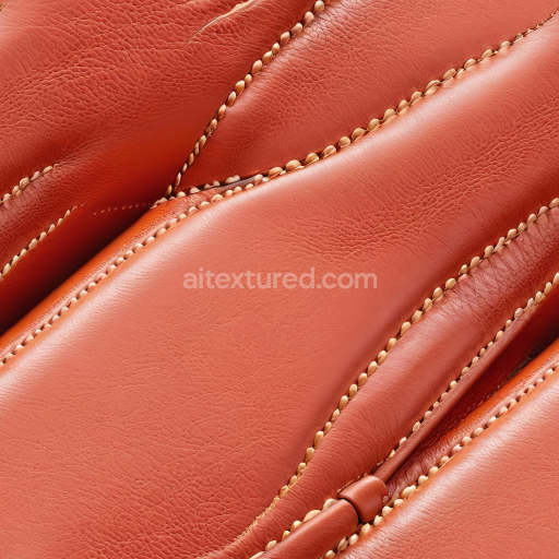 Seamless 3D PBR Texture of Smooth Reddish Leather Featuring Prominent Stitching and Soft Grain