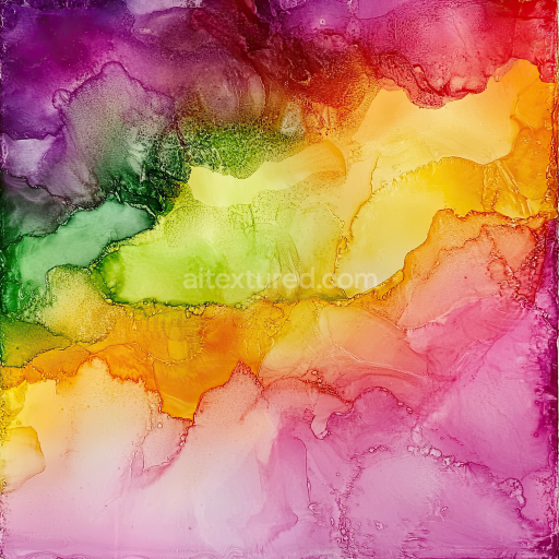 Seamless 3D Alcohol Ink PBR Texture Featuring Vibrant Rainbow Fluid Marbling and Soft Cellular Edges