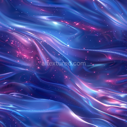 Seamless 3D PBR Texture of Glossy Cosmic Blue-Purple Flow with Sparkling Highlights