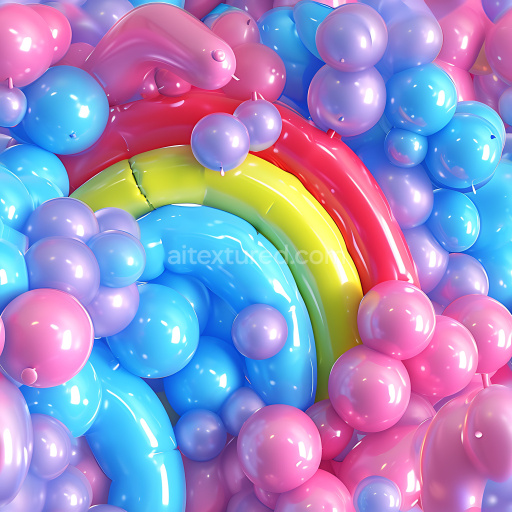 Seamless 3D Inflated PBR Texture Featuring Glossy Colorful Balloon Clusters