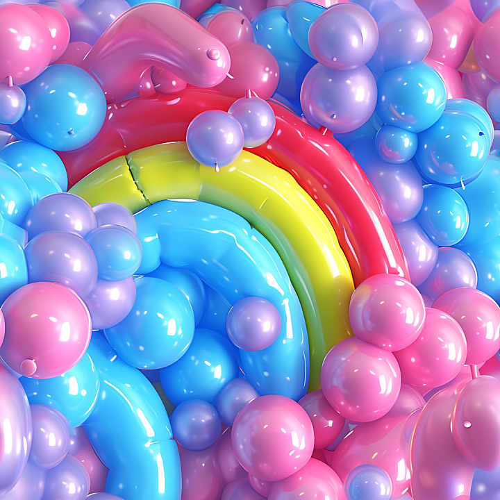 Inflated Featuring Glossy Multicolor Balloon Cluster seamless PBR texture preview