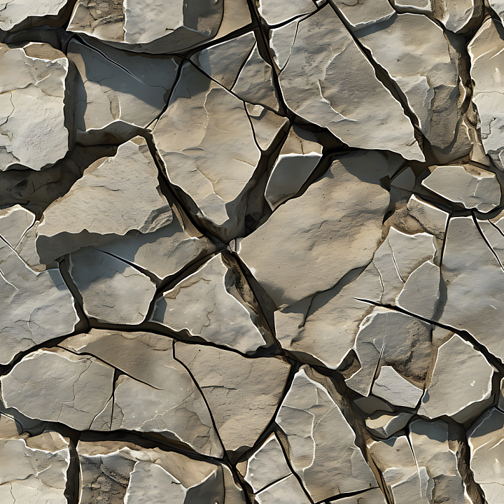 Cracked Stone Ground with Natural Erosion and Rough Edges seamless PBR texture preview