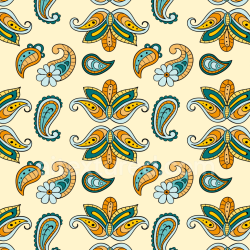 seamless Seamless 3D PBR Retro Paisley Fabric Texture in Orange, Teal, and Blue texture 8k free download PBR
