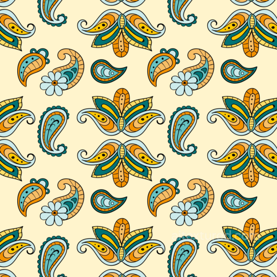 Retro Paisley Fabric Texture in Orange, Teal, and Blue Retro Paisley texture preview