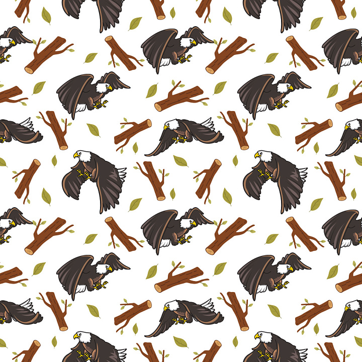 Pattern Featuring Bold Eagle Motifs and Natural Woodland Elements seamless PBR texture preview