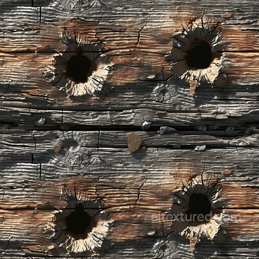 Cracked Wood Texture with Distinctive Bullet Holes PBR Surface seamless Cracked & Holes PBR texture