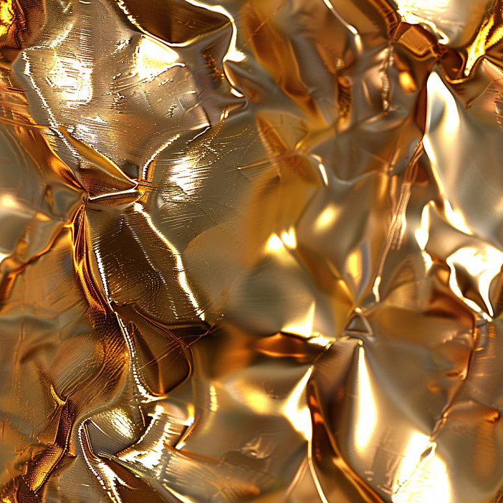 Glossy Wrinkled Foil with Warm Gold Tones seamless PBR texture preview