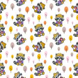Pattern Bundle - Seamless 3D Pattern PBR Texture Featuring Adorable Cartoon Raccoons and Stylized Trees texture preview