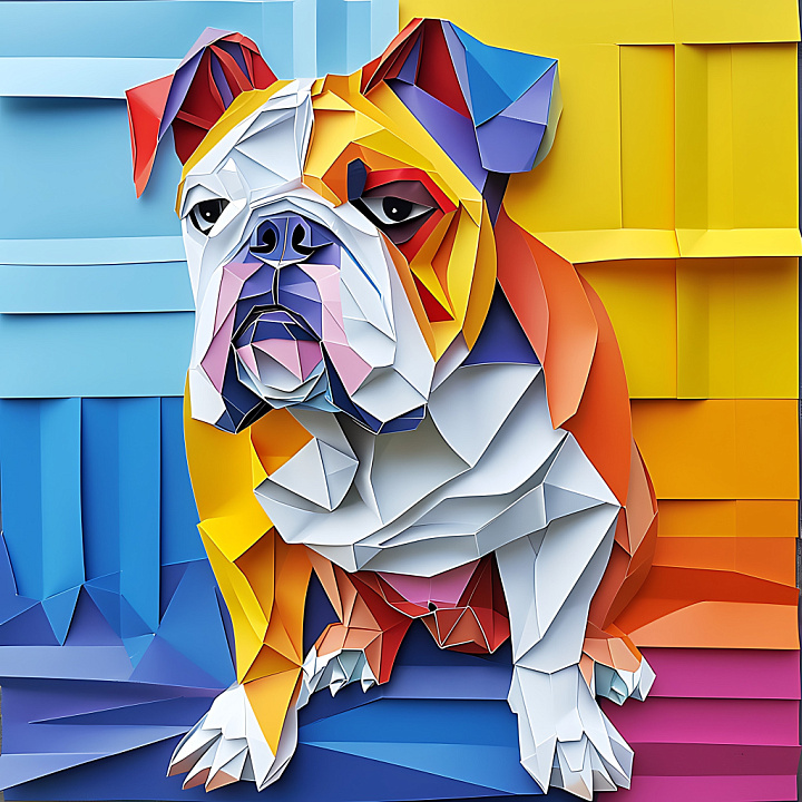 Animal of Colorful Origami Bulldog Paper Sculpture seamless PBR texture preview