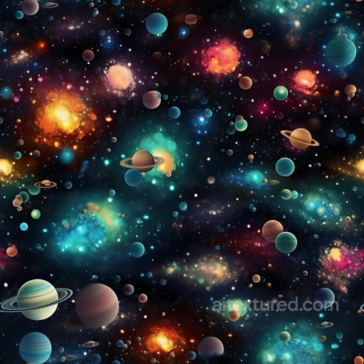 Space PBR Texture Featuring Vivid Nebulae and Diverse Planets seamless Star, space, planets PBR texture