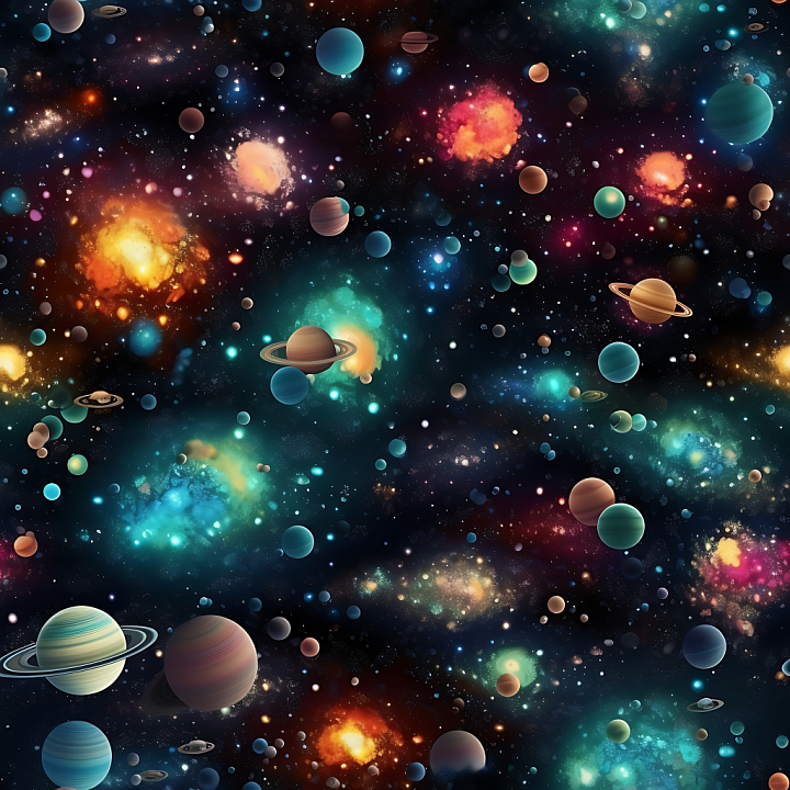 Space Featuring Vivid Nebulae and Diverse Planets seamless PBR texture preview