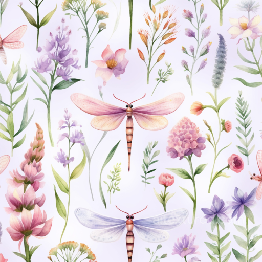 Featuring Hand-Painted Dragonflies and Floral Elements seamless Dragonfly PBR texture