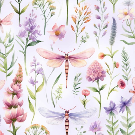 Featuring Hand-Painted Dragonflies and Floral Elements Dragonfly texture preview