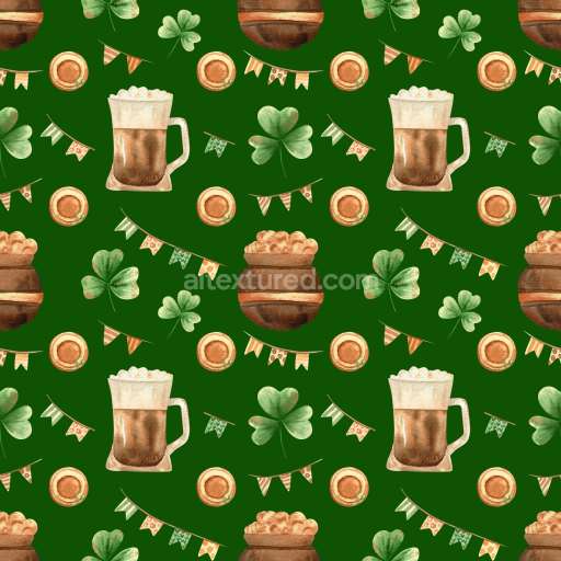Preview — Seamless 3D PBR Texture with Shamrocks, Beer Mugs & Festive Flags