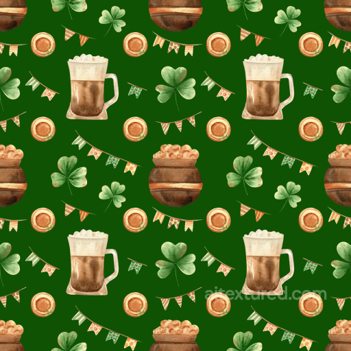 with Shamrocks, Beer Mugs & Festive Flags seamless St patrick digital paper bundle PBR texture