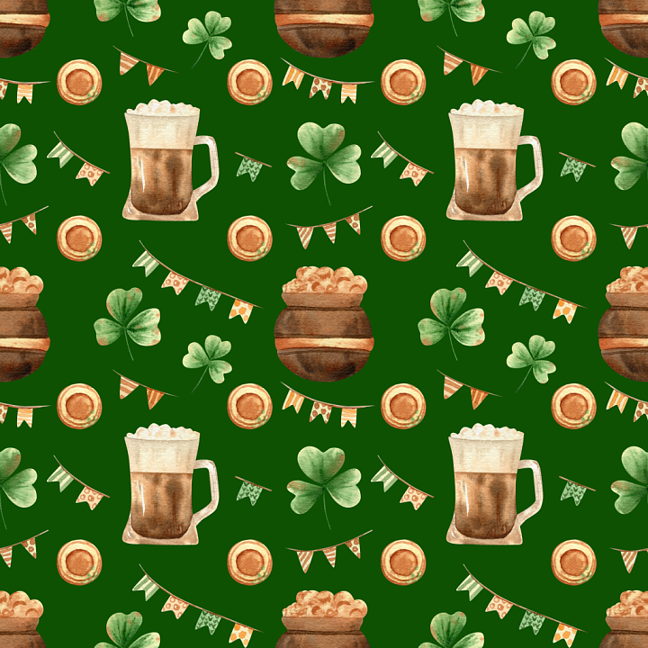 with Shamrocks, Beer Mugs & Festive Flags seamless PBR texture preview