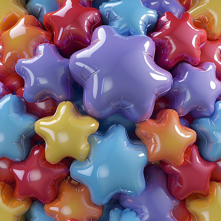 Inflated Star-Shaped Vinyl Balloons in Multicolor seamless PBR texture preview