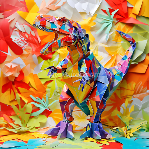 Seamless 3D PBR Dinosaur Origami Texture with Bright Multicolor Geometric Pattern