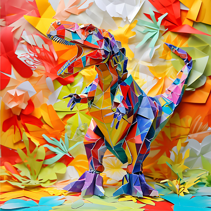 Dinosaur Origami with Bright Multicolor Geometric Pattern seamless PBR texture preview