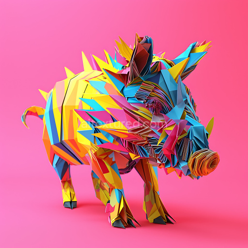 Seamless 3D PBR Texture of Vibrant Origami Collared Peccary Pattern