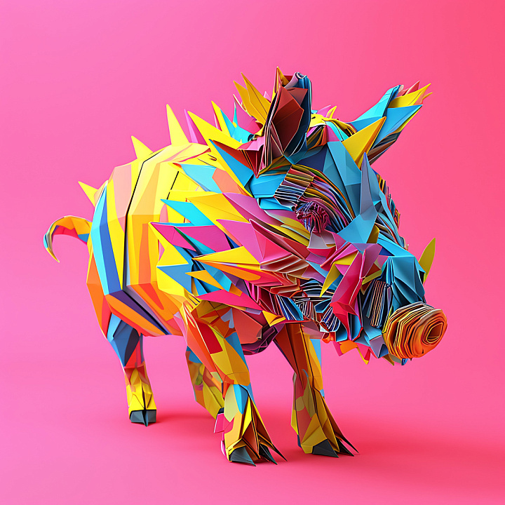 Animal of Vibrant Origami Collared Peccary Pattern seamless PBR texture preview